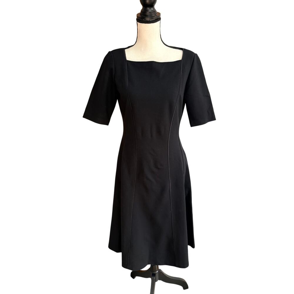 Lafayette 148 New York Women's S Black Square Neck Fit Flare Dress Minimalist